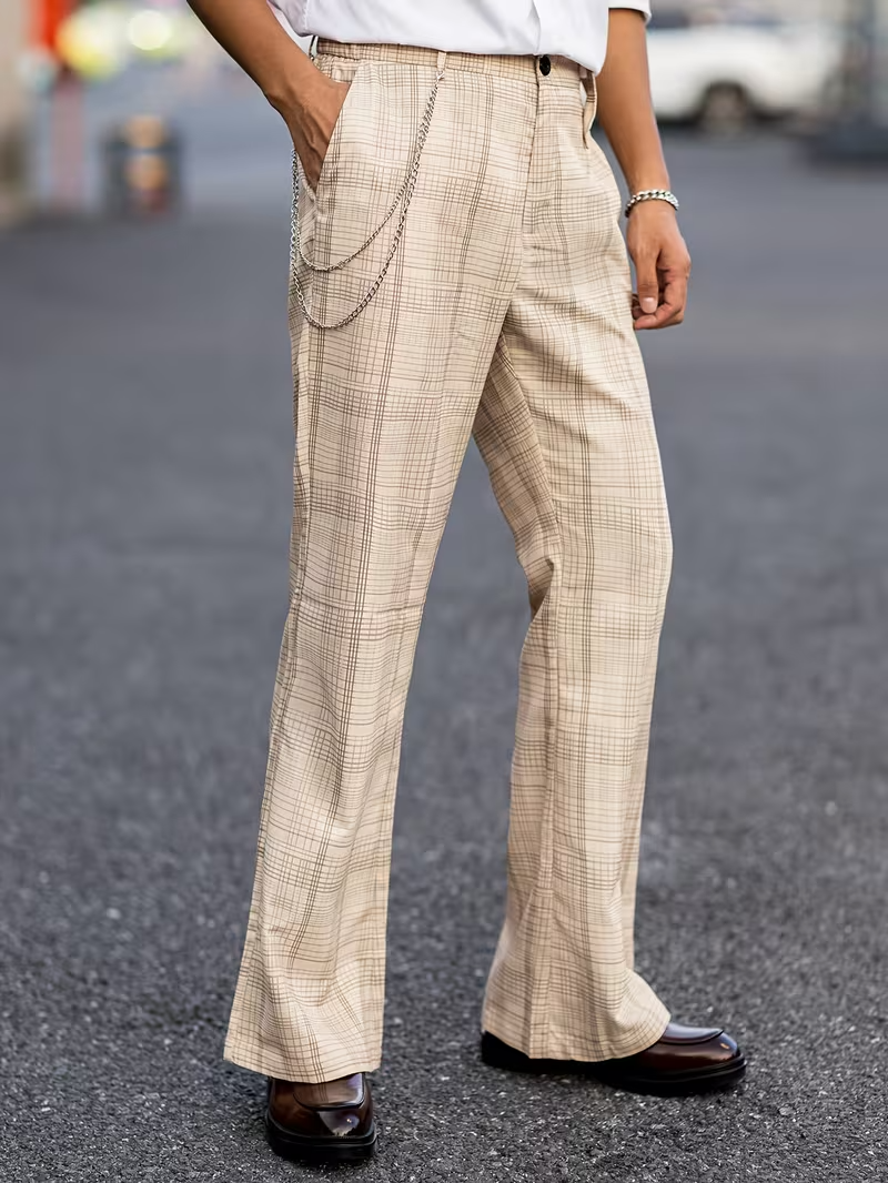 Spodnie męskie w kratę z prostymi nogawkami